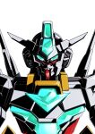  glowing glowing_eyes green_eyes gundam gundam_build_divers gundam_build_divers_re:rise jupitive_gundam looking_at_viewer making-of_available mecha mobile_suit no_humans portrait solo v-fin white_background zzz_sakaz 