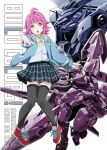  1girl :o blue_shirt bow collared_shirt company_connection cover cover_page crossover doujin_cover doujinshi gn_archer gundam gundam_build_divers gundam_build_divers_re:rise head_tilt hoshino_ouka load_astray_double_rebake looking_at_viewer love_live! love_live!_nijigasaki_high_school_idol_club mecha novel_cover open_hand red_footwear second-party_source shirt shirt_tucked_in sunrise_(company) tennouji_rina thigh-highs v-fin yellow_bow yellow_eyes 