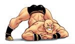  1boy ass bald black_shorts boots collarbone commentary dragon_ball english_commentary facial_hair furrowed_brow grin guilty_gear jack-o&#039;_challenge looking_at_viewer male_focus manly meme muscular mustache nappa nortuet shirtless shorts smile solo thick_thighs thighs top-down_bottom-up v-shaped_eyebrows 