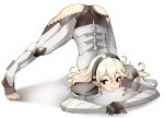  1340smile 1girl absurdres armor artist_name black_gloves black_hairband commentary corrin_(fire_emblem) corrin_(fire_emblem)_(female) fire_emblem gloves grin guilty_gear hair_between_eyes hairband highres jack-o&#039;_challenge long_hair looking_at_viewer manakete meme platinum_blonde_hair pointy_ears red_eyes simple_background smile solo toeless_legwear top-down_bottom-up twitter_username white_background 