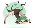  1girl arm_rest ass black_dress creux curly_hair dress flexible green_eyes green_hair jack-o&#039;_challenge meme nail_polish one-punch_man pose shoes side_slit spread_legs stretch tatsumaki top-down_bottom-up wide_spread_legs 
