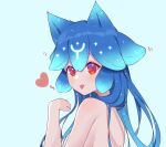  1girl 4st3r absurdres animal_ears aqua_background bao_(vtuber) blue_hair blush eyebrows_visible_through_hair heart highres indie_virtual_youtuber red_eyes simple_background tongue tongue_out virtual_youtuber 