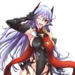  1girl absurdres android blush_stickers breasts highres joints large_breasts leotard long_hair mechanical_parts nintendo nithros one_eye_closed open_mouth poppi_(xenoblade) poppi_qtpi_(xenoblade) purple_hair robot_ears robot_joints scarf solo xenoblade_chronicles_(series) xenoblade_chronicles_2 