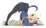  1girl 501st_joint_fighter_wing animal_ears black_legwear blonde_hair cat cat_ears cat_girl cat_tail highres looking_at_viewer meme panties panties_under_pantyhose pantyhose perrine_h._clostermann solo strike_witches tail umanosuke underwear world_witches_series yellow_eyes 