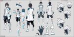  1boy aqua_eyes aqua_hair black_gloves black_hair blue_eyes boots character_sheet gloves helmet jacket k-suwabe male_focus mayuzumi_kai multicolored_hair nijisanji official_art one-eyed open_hands streaked_hair virtual_youtuber visor white_footwear white_jacket 