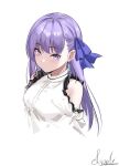  1girl bangs blue_eyes blue_ribbon blush breasts fate/extra fate/extra_ccc fate_(series) hair_ribbon highres long_hair looking_at_viewer meltryllis_(fate) purple_hair ribbon small_breasts very_long_hair 