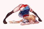  1girl akai_haato arm_rest bangs blonde_hair blue_eyes eyebrows_visible_through_hair flexible full_body hair_ornament hair_ribbon highres hololive hyde_(tabakko) jack-o&#039;_challenge licking_lips long_hair looking_at_viewer meme one_side_up panties red_panties red_ribbon ribbon simple_background smile solo spread_legs tongue tongue_out top-down_bottom-up twitter underwear very_long_hair virtual_youtuber white_background wide_spread_legs 