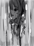  1girl :d axe broken_door empty_eyes false_smile fingernails gloves highres holding holding_axe hololive horror_(theme) hoshimachi_suisei long_hair looking_at_viewer nail_polish nanashi_(nlo) open_mouth partially_fingerless_gloves smile solo virtual_youtuber 