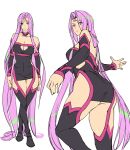  1girl ashiomi_masato ass bare_shoulders breasts closed_mouth dress fate/grand_order fate/stay_night fate_(series) long_hair looking_at_viewer medusa_(fate) medusa_(rider)_(fate) purple_hair simple_background solo strapless strapless_dress thigh-highs white_background 