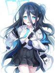  1girl absurdres arisu_(blue_archive) blue_archive blue_eyes blush commentary_request dark_blue_hair hair_between_eyes halo headband highres huge_filesize ia_(ia_ju72) jacket long_hair looking_at_viewer necktie open_mouth school_uniform simple_background solo white_background 