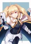  2girls anne_bonny_(fate) armor blonde_hair breasts cosplay fate/grand_order fate_(series) gauntlets gawain_(fate) gawain_(fate)_(cosplay) highres loli long_hair mary_read_(fate) multiple_girls phone red_eyes short_hair smile twintails white_hair yaosan233 
