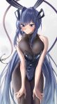  1girl absurdly_long_hair absurdres anchor_ornament animal_ears aqua_nails azur_lane bare_shoulders black_leotard bodystocking breasts fake_animal_ears highleg highleg_leotard highres huge_breasts leaning_forward leotard long_hair looking_at_viewer new_jersey_(azur_lane) new_jersey_(exhilarating_steps!)_(azur_lane) noviceeeeeeee official_alternate_costume playboy_bunny purple_hair rabbit_ears simple_background skin_tight solo strapless strapless_leotard very_long_hair violet_eyes white_background 