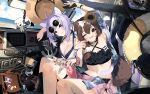  2girls :3 ahoge animal_collar animal_ears bangs bikini black_collar bone_hair_ornament breasts brown_eyes brown_hair cartoon_bone cat cat_ears cat_girl collar dog_ears dog_girl dog_tail hair_ornament highres hololive inugami_korone mania_(fd6060_60) multiple_girls nekomata_okayu purple_hair short_hair swimsuit tagme tail violet_eyes virtual_youtuber 