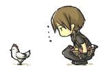  basket bird brown_hair chibi chicken egg golden_egg hizaki-re leon_s_kennedy male resident_evil resident_evil_4 squatting 