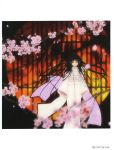  artbook black_hair cherry_blossoms enma_ai flower highres japanese_clothes jigoku_shoujo long_hair red_eyes scan yamada_makoto 
