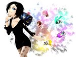  bag beltamoro black_dress black_hair blue_eyes bracelet collar dress hair_ornament hairclip hatsune_miku heart jewelry kagamine_len kagamine_rin kaito kamui_gakupo megurine_luka meiko miniboy minigirl pantyhose ring short_hair smile vocaloid 