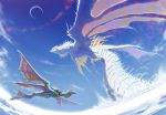  cloud clouds crescent_moon dragon green_tear monster moon original riding scenery sky star star_(sky) starry_sky wings 