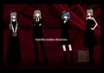  alternate_costume arms_behind_back bad_id bespectacled book bowtie chulain contemporary crossed_arms dress formal glasses hand_on_hip kawashiro_nitori kirisame_marisa kneehighs necktie no_hat no_headwear pant_suit pants pantyhose patchouli_knowledge shorts smile socks suit suitcase touhou v_arms 