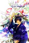  axis_powers_hetalia bad_id black_hair colorful flower hexagon japan_(hetalia) japanese_clothes kikumon kimono male saiga_tokihito short_hair solo 