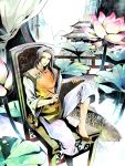 axis_powers_hetalia bad_id brown_hair china_(hetalia) chinese_architecture chinese_clothes east_asian_architecture fish flower long_hair male saiga_tokihito sitting solo