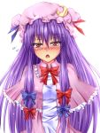  bad_id blush hat long_hair oukawa_yuu patchouli_knowledge purple_eyes purple_hair ribbon sakura_kawa_yuu touhou violet_eyes 