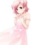  1girl dress hair_ribbon mahou_sensei_negima! pink_hair ribbon sasaki_makie sayousuke short_hair short_twintails solo strap_slip sundress twintails 