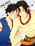  black_hair blush brothers jewelry male momoiro_oji monkey_d_luffy multiple_boys necklace one_piece portgas_d_ace scar shirtless short_hair siblings title_drop 