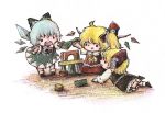  blue_hair chibi cirno flandre_scarlet ice playing rumia tamasaburou touhou 