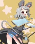  basket bent_over capelet grey_hair hama_chon jewelry leaning_forward looking_back mouse mouse_ears mouse_tail nazrin panties pantyshot pendant red_eyes short_hair star striped striped_panties tail touhou underwear 