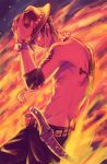  9go backpiece fiery_background fire hat male one_piece orange_(color) portgas_d_ace shirtless solo tattoo 