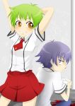  baka_to_test_to_shoukanjuu blood blush couple green_hair grin kudou_aiko mame_futoshi nosebleed school_uniform short_hair tsuchiya_kouta 