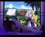  animal_ears bad_id cat_ears chen clock earrings hidebo jewelry sleeping tail touhou yakumo_ran 