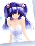 breasts clannad cleavage dress hair_bobbles hair_ornament ichinose_kotomi long_hair purple_eyes sundress twintails two_side_up violet_eyes yostxxx 