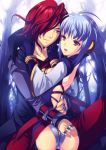  blue_hair bracelet couple enokei female killer_(shadow_hearts) lady_(shadow_hearts) looking_back male red_eyes redhead rings shadow_hearts shadow_hearts_from_the_new_world short_hair trees trenchcoat 
