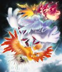  abe_(f!mixture) alternate_color articuno bird blue_beak claws cloud clouds epic fiery_hair fiery_wings ho-oh lugia moltres no_humans orange_eyes pokemon pokemon_(creature) pokemon_(game) pokemon_gsc pokemon_rgby shiny shiny_pokemon sky star white_beak wings zapdos 