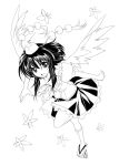  bad_id dress frills geta hat kanna_(plum) leaf line lineart maple_leaf monochrome open_mouth shameimaru_aya tengu-geta tokin_hat touhou wings 