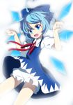  aa44 absurdres ahoge bloomers blue_eyes blue_hair bow cirno dress hair_bow highres solo touhou wings 