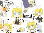  blonde_hair chibi food fruit hair_ornament hair_ribbon hairclip kagamine_rin mandarin_orange minigirl oharu orange ribbon short_hair singing sleeping sparkle tail translated translation_request usb vocaloid 