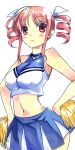 drill_hair midriff mikage_sekizai navel original pom_poms red_eyes red_hair redhead solo twintails 