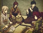  bass_guitar blue_hair brown_hair drill_hair drum flute guitar horuda instrument japanese_clothes kaito kasane_teto kimono meiko ponytail red_eyes red_hair redhead seiza short_hair silver_hair sitar sitting twintails utau vocaloid voyakiloid yowane_haku 