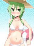  beachball bikini green_eyes green_hair hat ichii_yui long_hair swimsuit toku_sonchou twintails yuyushiki 