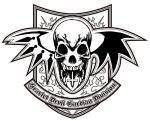  emblem engrish hellshock inverted_cross monochrome no_humans ranguage skull touhou wings 