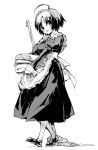  apron maid maid_headdress monochrome mop mutsutake 