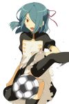  ball blue_hair censored convenient_censoring crossdressinging hair_over_one_eye high_kick inazuma_eleven kaimuari kazemaru_ichirouta kicking panties pantyshot soccer_ball solo telstar trap underwear 