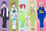  5girls :d absurdres alternate_hair_length alternate_hairstyle animal_ears animal_on_head antlers asymmetrical_hair bag bangs belt beret black_footwear black_hair black_kimono blonde_hair blue_bow blue_eyes blue_hair blue_kimono blue_sweater blush boots bow braid branch brown_belt brown_eyes brown_footwear brown_hair brown_headwear bubble_tea ceres_fauna chiyomaru_(yumichiyo0606) closed_mouth closed_umbrella coin_purse commentary cross-laced_footwear crossed_bangs cup double_bun drink drinking_straw earrings english_commentary eyebrows_visible_through_hair fanny_pack floral_print flower french_braid full_body geta green_hair green_kimono hair_between_eyes hair_bow hair_bun hair_flower hair_intakes hair_ornament hakos_baelz hand_on_own_face handbag hat hat_feather headpiece high_heel_boots high_heels highres holding holding_cup holding_drink holding_umbrella holocouncil hololive hololive_english japanese_clothes jewelry kimono light_green_hair long_hair looking_at_viewer medium_hair mole mole_under_eye mouse_ears mouse_on_head mr._squeaks_(hakos_baelz) multicolored_hair multiple_girls nanashi_mumei necklace obi okobo on_head open_mouth orange_eyes ouro_kronii panels parted_lips pearl_necklace pink_headwear planet_hair_ornament platform_footwear polka_dot polka_dot_kimono red_footwear redhead ribbed_sweater sakuramon sash scarf shirt shoes short_hair simple_background smile sneakers standing streaked_hair striped striped_legwear striped_shirt sweater tabi tsukumo_sana turtleneck turtleneck_sweater twintails umbrella vertical-striped_kimono vertical_stripes virtual_youtuber watch watch white_belt white_footwear white_hair white_kimono white_legwear white_scarf wide_sleeves yellow_bow yellow_eyes yukata 
