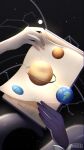  2girls absurdres book earth_(planet) gloves hand_focus highres holding holding_book hololive hololive_english minxei multiple_girls ninomae_ina&#039;nis planet planetary_ring space tsukumo_sana virtual_youtuber 