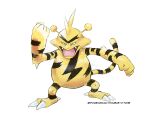  black_eyes claws clenched_hands commentary do9bessa electabuzz english_commentary fangs gen_1_pokemon legs_apart looking_at_viewer open_mouth pokemon pokemon_(creature) solo standing tongue 