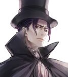  1boy bangs barok_van_zieks black_cape black_headwear blue_eyes cape closed_mouth collared_cape dai_gyakuten_saiban gyakuten_saiban hat highres kuroda_matsurika looking_at_viewer male_focus purple_hair scar scar_on_face short_hair simple_background sketch solo top_hat tsurime upper_body white_background 