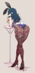  1girl absurdres animal_ears ass bangs blue_eyes blue_hair blush bow bowtie breasts byleth_(fire_emblem) byleth_eisner_(female) closed_mouth fire_emblem fire_emblem:_three_houses hair_ornament highres large_breasts leotard long_hair looking_at_viewer nac000 pantyhose playboy_bunny rabbit_ears smile solo 