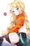  1girl absurdres black_survival blonde_hair blue_eyes blush hido_(meori_apu_da) highres jacket long_hair looking_at_viewer midriff nicky_blake orange_jacket shiny shiny_skin tagme twintails very_long_hair 